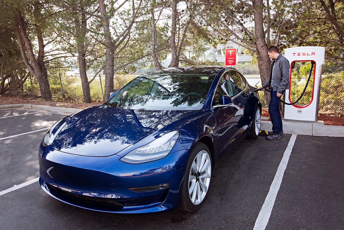 An electric car at a charging station